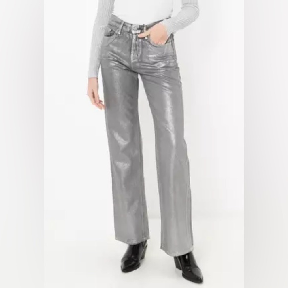 NWT Zara Silver Metallic wide leg Jeans size 0